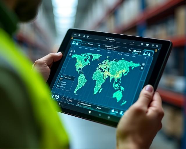 Logistics professional reviewing freight charts